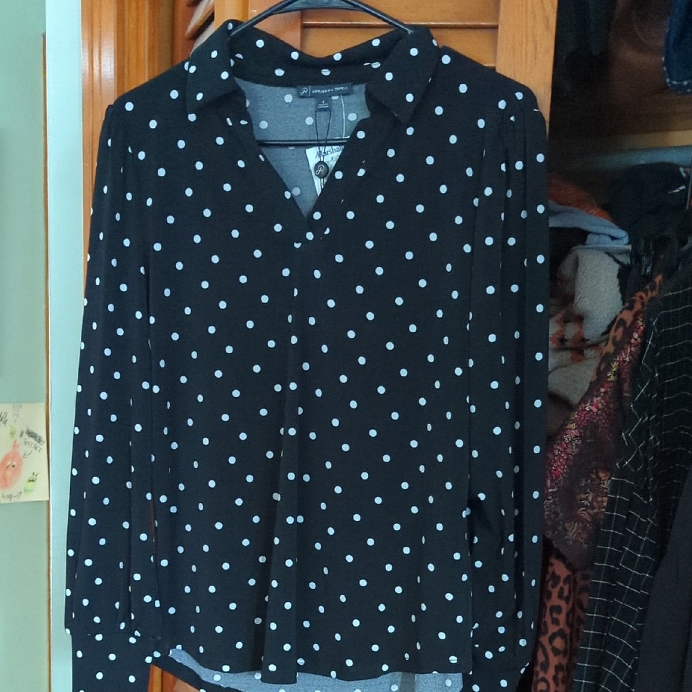 Adrianna Papell Black and White Polka Dot Blouse